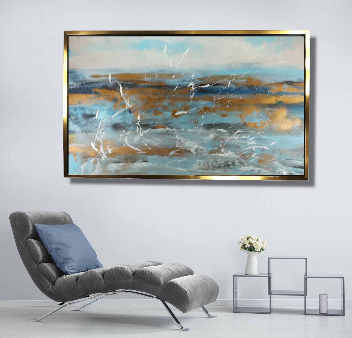 quadri astratti moderni grandic500 - quadro dipinto a mano su tela con cornice oro 120x70