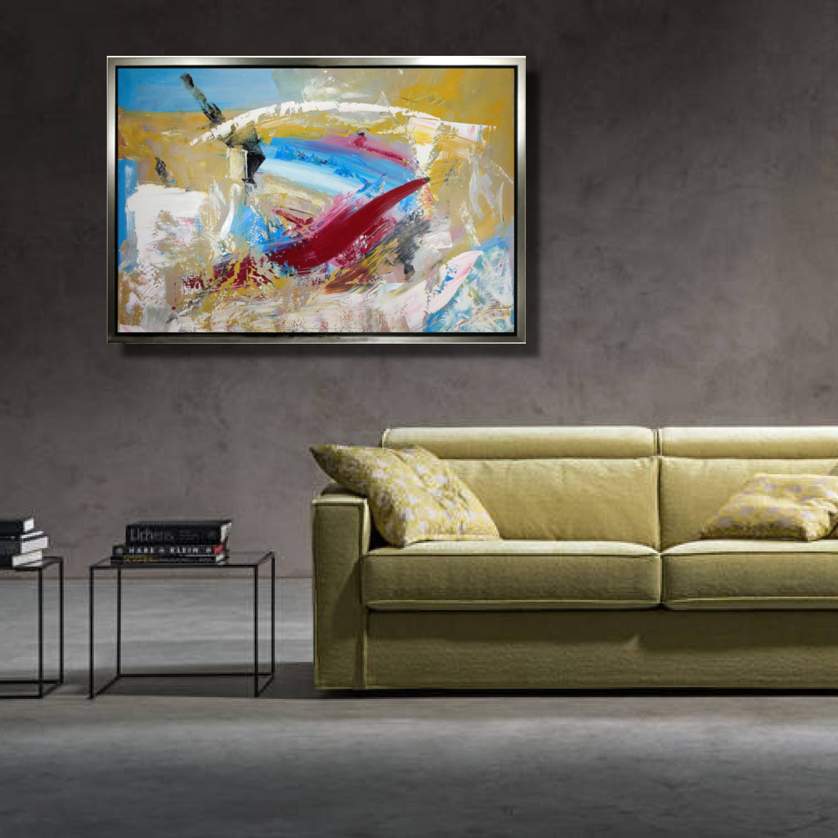 dipinto astratto con cornice c809 - dipinto su-tela-per-soggiorno 100x100