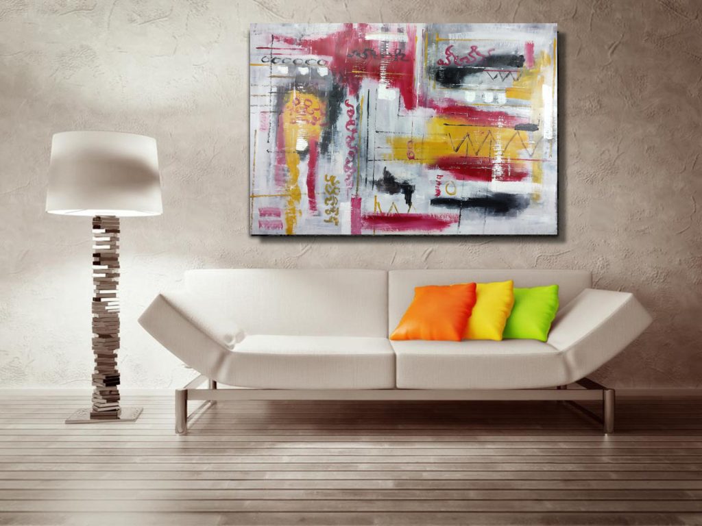 Quadro Grande Campo Di Papaveri Rossi 105x50 Cm – Dipinto Su Tela, Intelaiato A Mano In Italia, Pronto Da Appendere, Per Soggiorno O Ufficio
