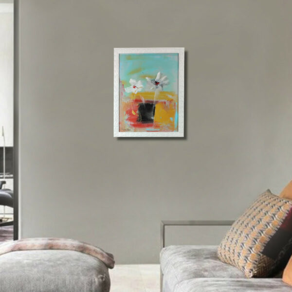 dipinto su tela vaso con fiori astratto 30x40 con cornice za075 - immagine 2