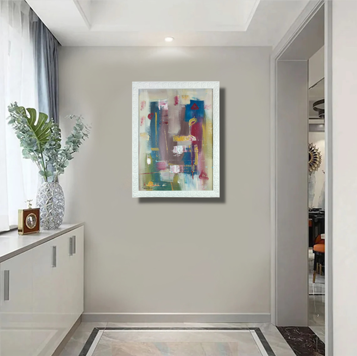 quadri su tela astratto moderno za081 - quadro fatto a mano su tela con cornice argento 120x70