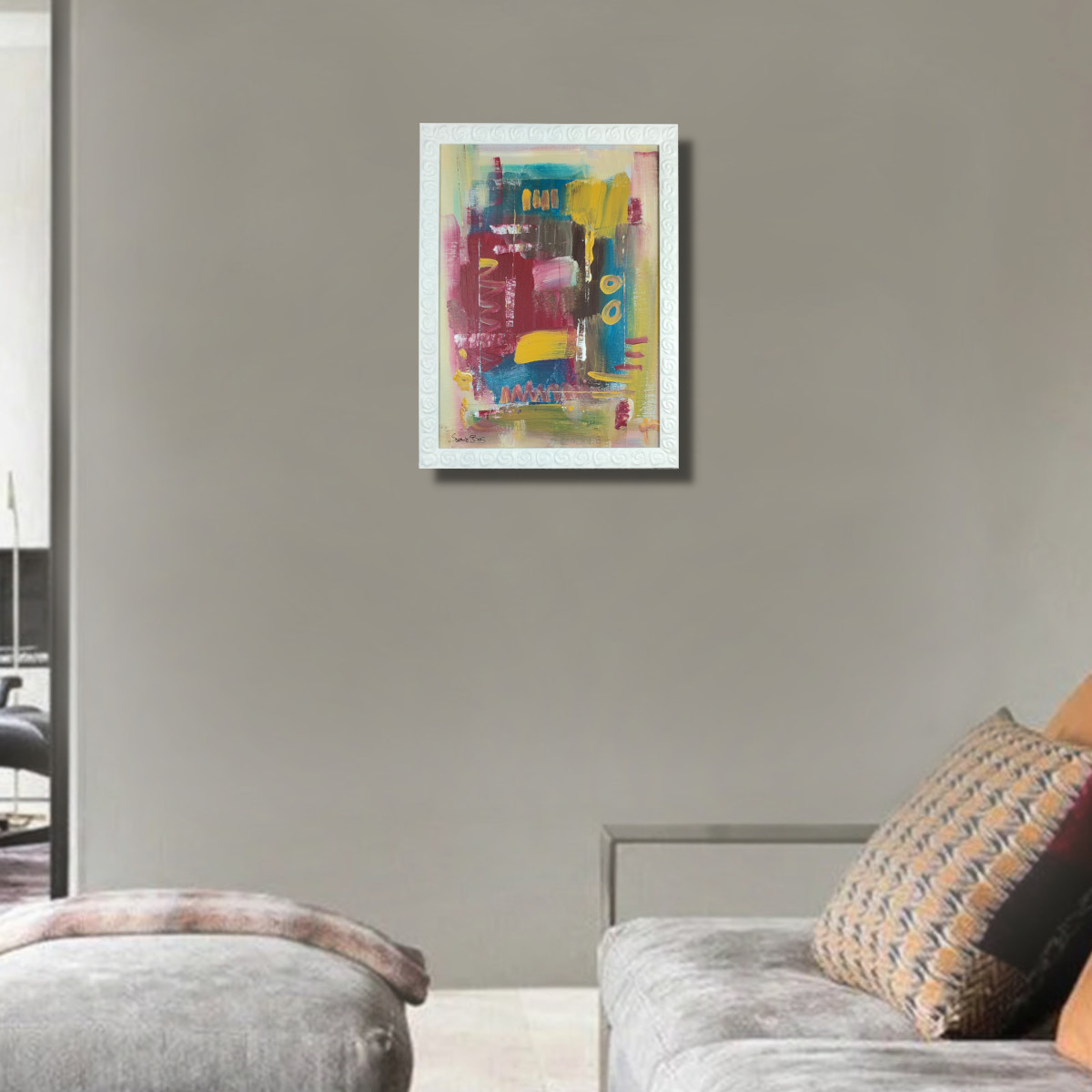 quadro za082 cornice - dipinto astratto moderno  per soggiorno 200x100