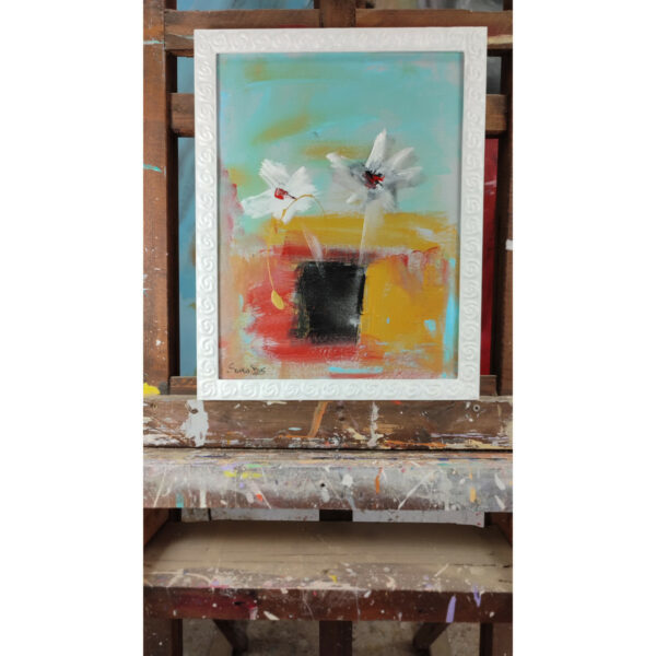 dipinto su tela vaso con fiori astratto 30x40 con cornice za075 - immagine 3