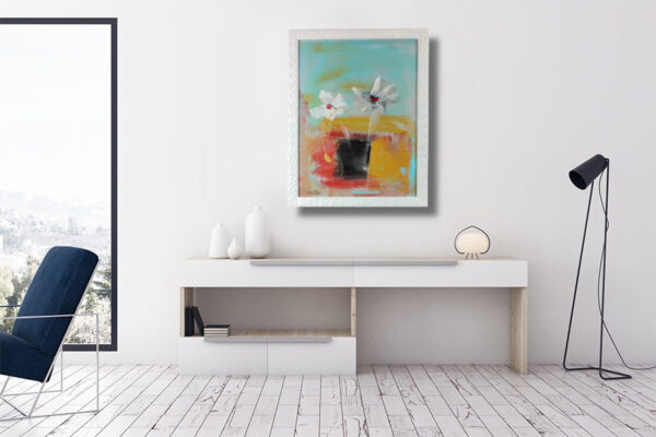 dipinto su tela vaso con fiori astratto 30x40 con cornice za075 - immagine 5