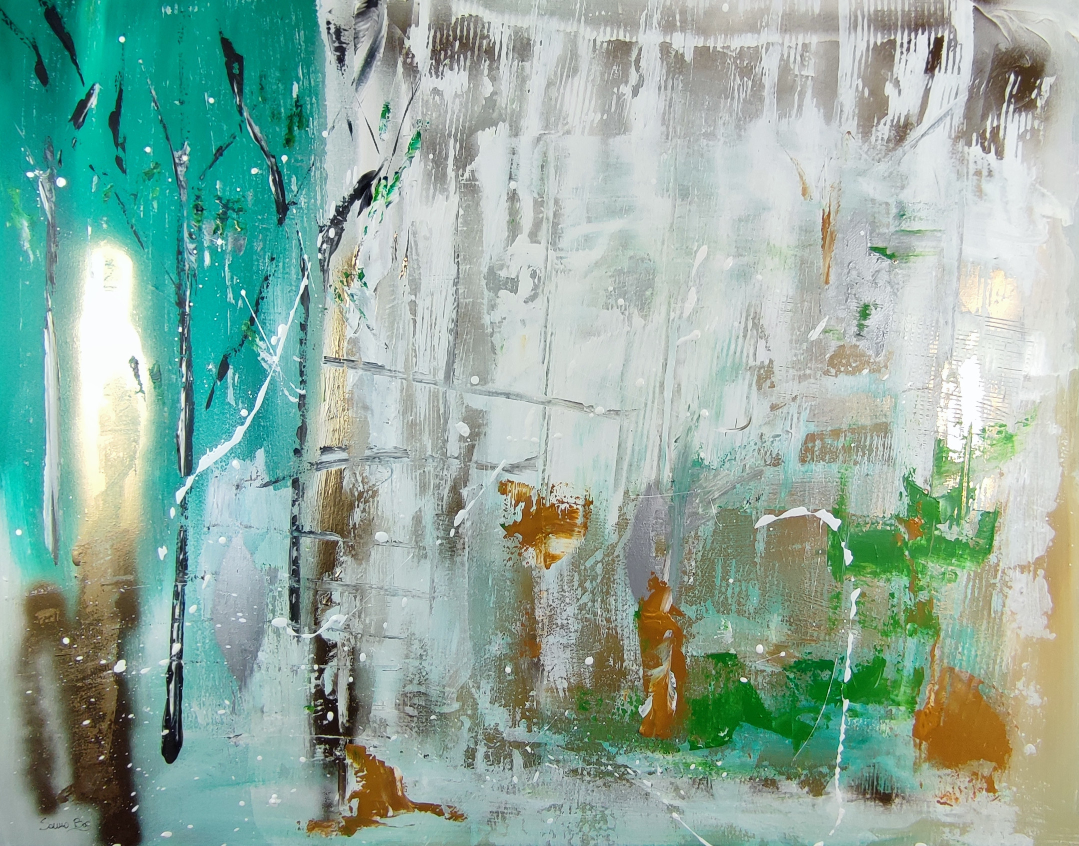 quadro astratto moderno 100x80-dipinto a mano per soggiorno elegante-c884 - immagine 4