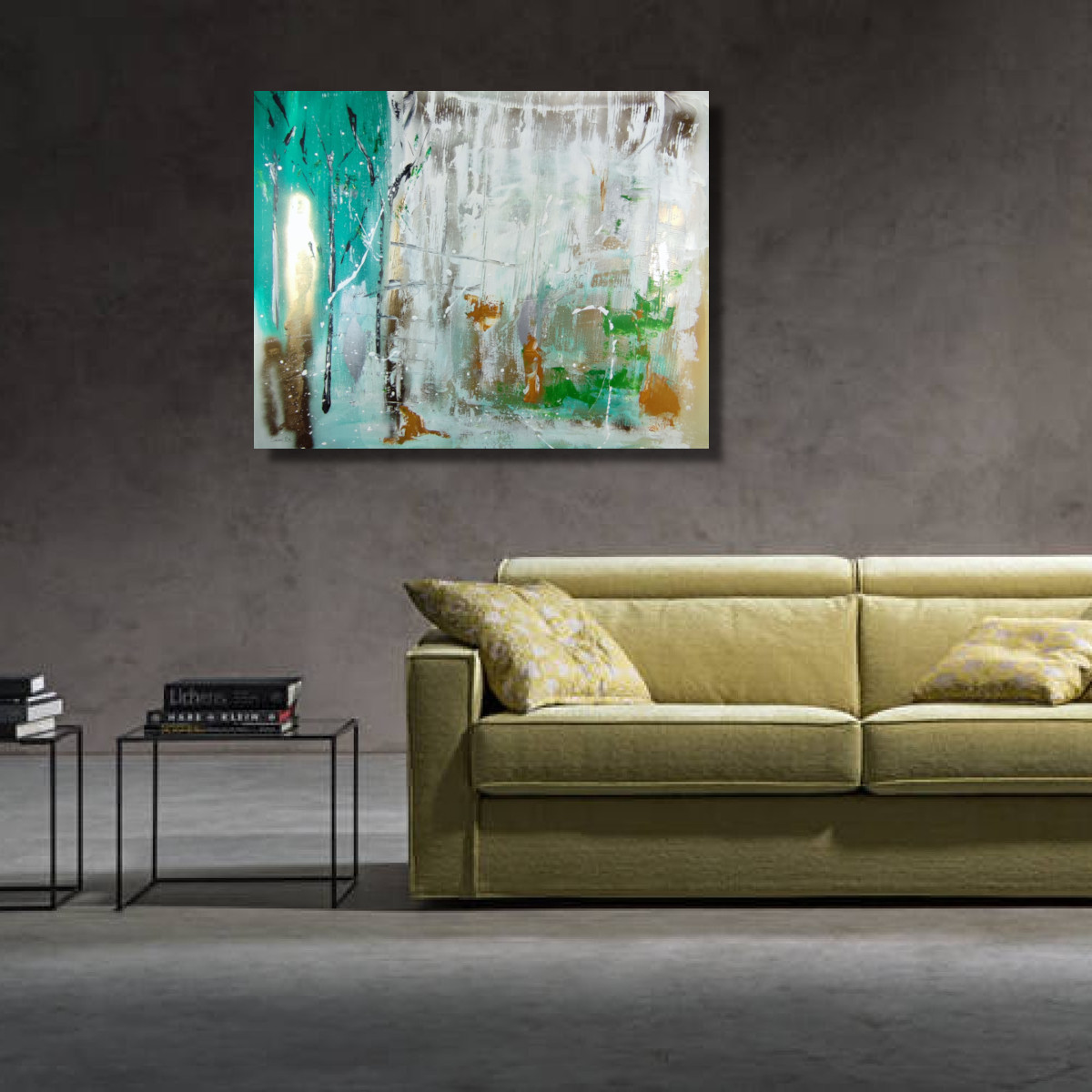 quadro astratto moderno 100x80-dipinto a mano per soggiorno elegante-c884 - immagine 3